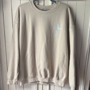 Men's Crewneck Sweatshirt in Light Beige with Subtle Cross Detail